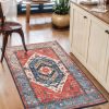 global sourcing serissa boho rugs for entryway, 2x3 rust entryway rug non-slip washable small area rug, ultra soft oriental vintage low-pile indoor door mat floor carpet for entrance bedroom kitchen bathroom oem/odm services