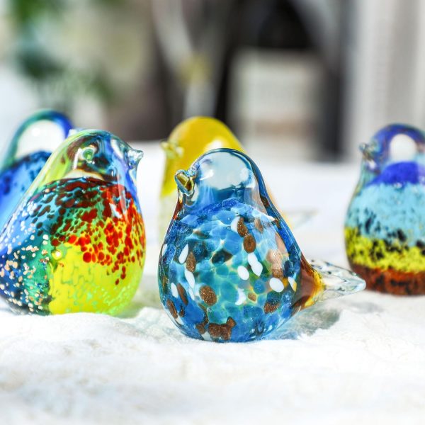 dropship from factory hand blown glass blue bird handmade crystal bird figurine glass blue bird with brown tail statue glass birds sculpture decorative ornaments for home decor,birthday present,women gift of happiness mass production supply