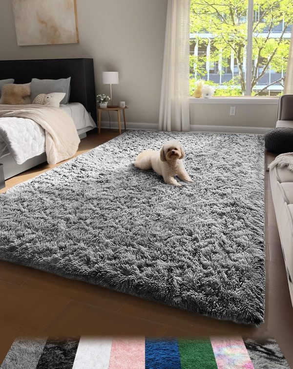 global sourcing ophanie upgrade 4x6 rugs for bedroom, grey, fluffy shaggy soft area rug, gray non-slip indoor floor carpet for living room, kids baby boys teen dorm home decor aesthetic, nursery, rug oem/odm services
