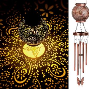 producer to buyer wind chimes for outside butterfly solar lantern, 38" flower solar wind chimes gifts for mom hanging lights, garden decor memorial wind chime, christmas windchimes outdoors gifts for women discounted pricing