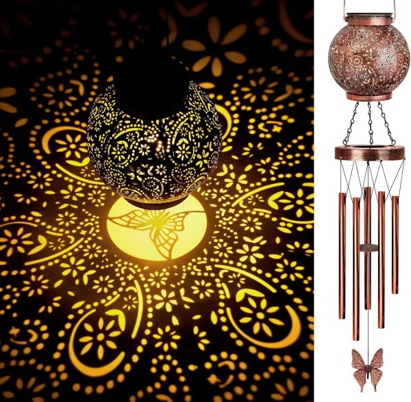 producer to buyer wind chimes for outside butterfly solar lantern, 38" flower solar wind chimes gifts for mom hanging lights, garden decor memorial wind chime, christmas windchimes outdoors gifts for women discounted pricing