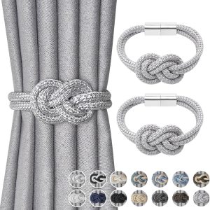 bulk purchase niceec 2 pack mini magnetic curtain tiebacks nordic simple style drape tie backs elegant hand weave rope knot decorative curtain holdbacks for home & office thin window drapery (silver grey) factory discount