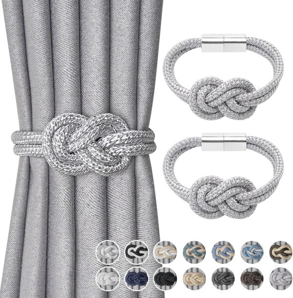 bulk purchase niceec 2 pack mini magnetic curtain tiebacks nordic simple style drape tie backs elegant hand weave rope knot decorative curtain holdbacks for home & office thin window drapery (silver grey) factory discount