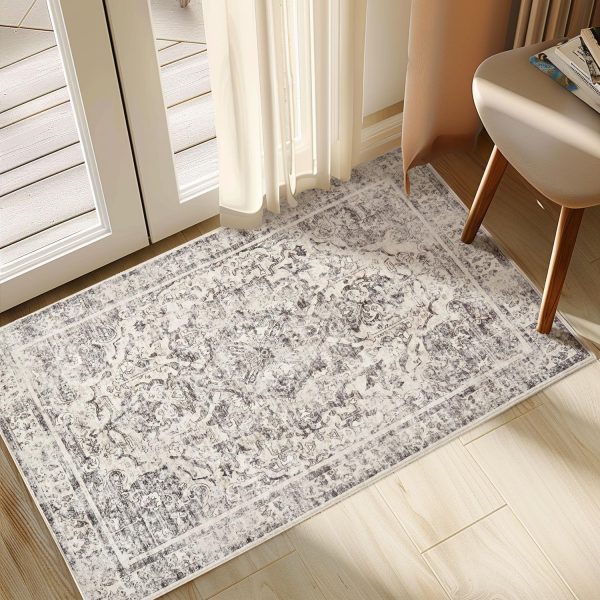 global sourcing entryway rug - 2'x3' boho soft low pile washable area rug, non-slip small rugs indoor for front door entrance kitchen bathroom, vintage carpet stain resistance (black, 2x3ft) oem/odm services