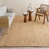 manufacturer direct homemonde handwoven 8'x10' jute area rug natural solid braided - eco friendly natural fiber - reversible farmhouse rug for living room, hallway, bedroom, dinning room, kitchen, office trade price