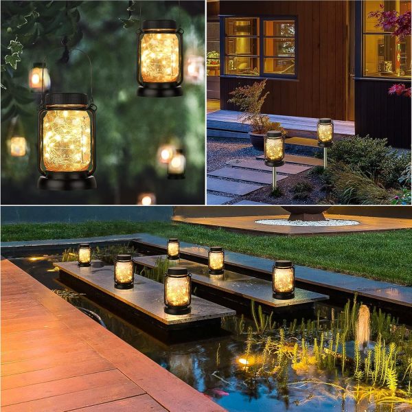 custom wholesale mlambert 4 pack solar hanging lantern with stakes, outdoor waterproof solar mason jar fairy string lights decorative vintage glass lamp-warm white oem/odm services