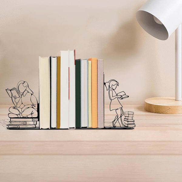supplier direct ecqizer bookends decorative book ends decorative reading decor reading book end bookshelf decor for bedroom library office school book display desktop organizer gift for book lovers, black wholesale prices