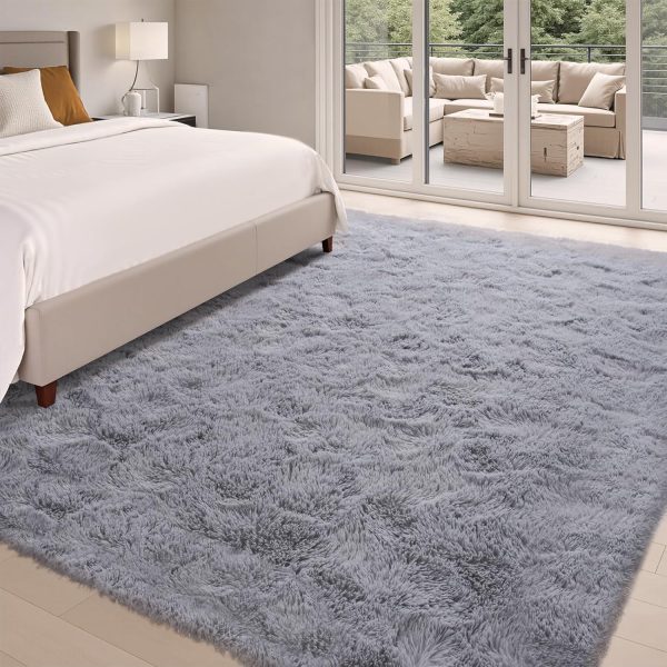 global sourcing soft grey rugs for bedroom living room, 4x6 feet modern indoor fuzzy shaggy area rug, non-slip fluffy furry rug for nursery kids room dorm room home decor, high pile plush floor carpet oem/odm services