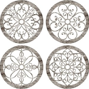 bulk purchase yulejo 4 pcs thicken rustic wall decor farmhouse wall art wooden hollow carved design decor rustic round wall art for living room bedroom hallway decor kitchen wall (retro white,9.8 x 9.8 inch) trade price