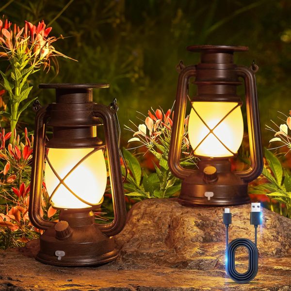 custom wholesale kooper solar lantern outdoor lights, vintage flickering flame solar lanterns lights outdoor waterproof, hanging outdoor solar lanterns lights, rechargeable lantern for camping christmas decor 2 pack oem/odm services