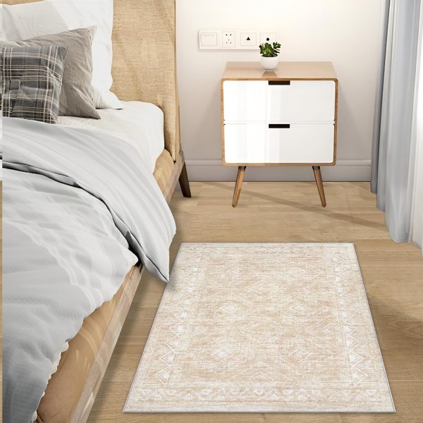 global sourcing moroccan area rug 2x3 - washable distressed entryway rug non-slip small rug, soft low-pile geometric farmhouse indoor door mat floor carpet for entrance bedroom kitchen bathroom (2 x 3, beige) oem/odm services