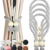 bulk purchase 4 pack grey magnetic curtain tiebacks cotton hand woven tieback holdback decorative tie backs for drapes with wooden buckle no tools required factory discount