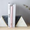 supplier direct cork & mill marble book ends for shelves, decorative bookends for heavy books, unique mid century modern gray and white bookends with brass inlay, heavy duty bookshelf stopper, set of 2 wholesale prices