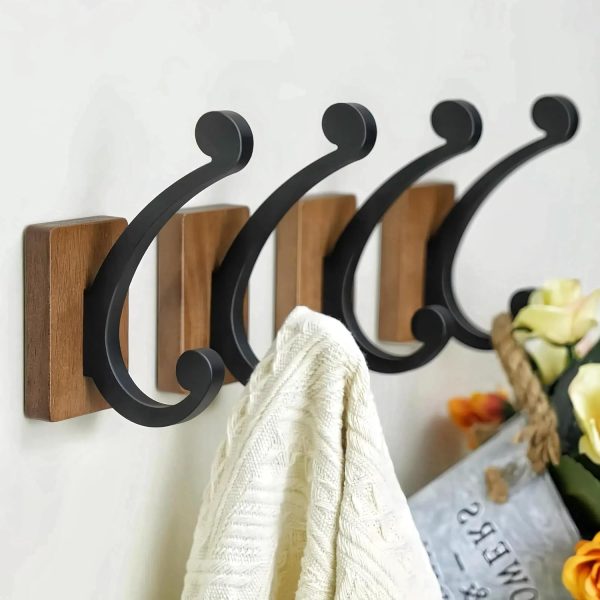 competitive pricing wall hooks for hanging towel - black rustic wood coat hook,4 pack hooks wall mounted for towel, coat, cloth, purse, hat, key, decorative bathroom shower kitchen one-stop wholesale