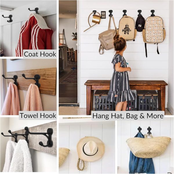competitive pricing rustic wall hooks heavy duty: black cast iron hooks for bags, coat, towels and hat, farmhouse decorative antique wall hooks one-stop wholesale