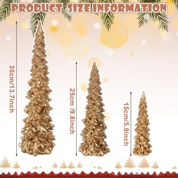 dropship from factory 3pcs gold resin christmas tree decoration set, 13.8inch 9.8inch 5.9inch christmas decorative tree statue set tabletop christmas tree statues for holiday centerpieces gifts mass production supply