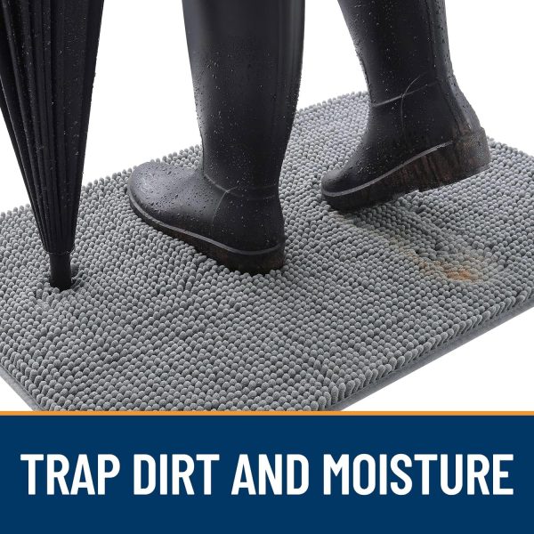 global sourcing olanly dog door mat for muddy paws 30x20, absorbs moisture and dirt, absorbent non-slip washable mat, quick dry chenille, mud mat for dogs, entry indoor door mat for inside floor, grey oem/odm services