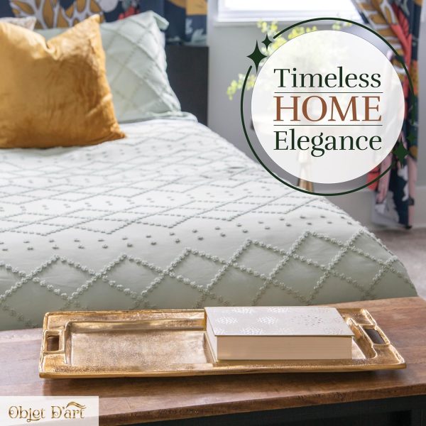 wholesale direct decorative gold trays by objet d’art, beaufort rectangular bar tray for living room, ottoman and coffee table, set of 2 trays for candles, liquor, and centerpieces bulk purchase at factory prices