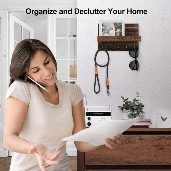 competitive pricing key holder for wall, decorative key and mail holder with shelf has large key hooks for bags, coats – paulownia wood key hanger with mounting hardware (9.8”w x 6.7”h x 4.2”d) (brown) one-stop wholesale