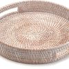 wholesale direct coffee table tray round rattan ottoman tray woven serving trays with handles for home and kitchen decorative white (large 14 inch x 2.8 inch) bulk purchase at factory prices