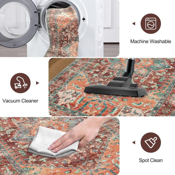 global sourcing washable area rug, 2x3 small entryway rug non-slip boho vintage rug with rubber backing, low pile faux wool soft distressed rug floor carpet for indoor door mat, kitchen, laundry bathroom oem/odm services
