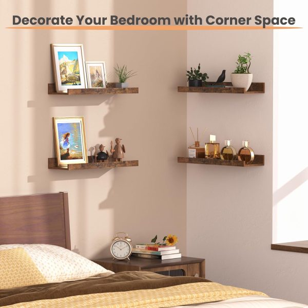 bulk purchase upsimples floating shelves for wall, wall shelves for decor storage set of 6, wall mounted wood shelves for bedroom, living room, bathroom, kitchen, picture ledge shelves, brown trade price
