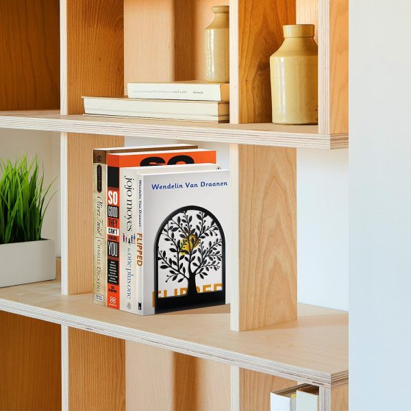 supplier direct umikk book ends, metal bookend, tree of life bookend for shelves, home decorative bookends for heavy books, black non-skid book stopper, 7 x 5.5 x 3.5 inch (1 pair) wholesale prices