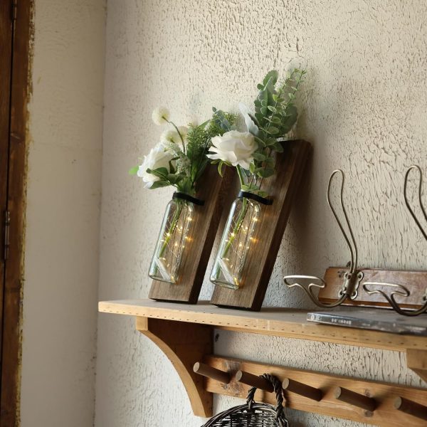 bulk purchase 2 pack wood wall sconces farmhouse decor, wall planters for indoor plants, wood glass rustic wall decor for living room, farmhouse wall hanging glass wall vase sconces (brown) trade price
