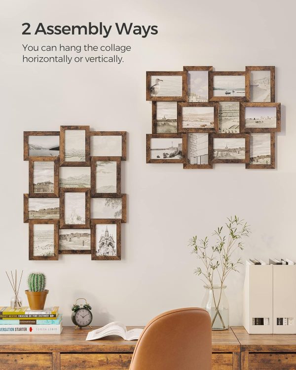 bulk purchase songmics collage picture frames, 4x6 for wall decor set of 12, multi family photo for gallery decor, hanging display, assembly required, rustic brown trade price