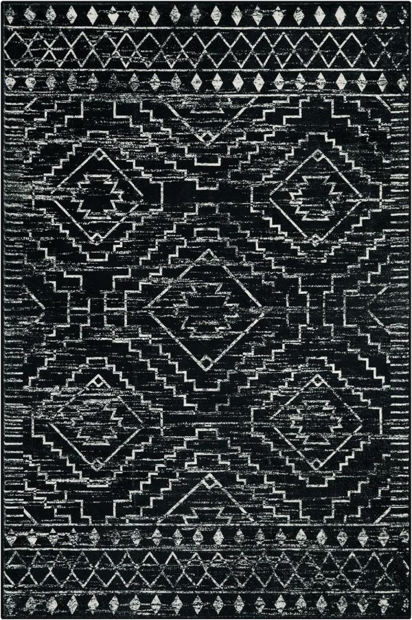 manufacturer direct wonnitar moroccan washable rug 4x6, black boho living room area rug, non-slip farmhouse bedroom carpet dorm room throw rug, low pile soft accent mat for kitchen entry office (black,4'x6') trade price