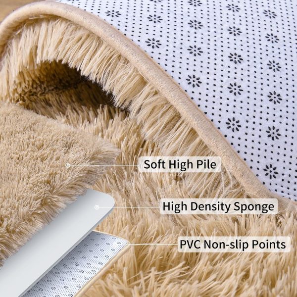 global sourcing soft runner rugs for bedroom hallways, 2x6 beige fluffy shag throw area rug non slip for bedside dorm, long shaggy furry carpet for nursery living room oem/odm services