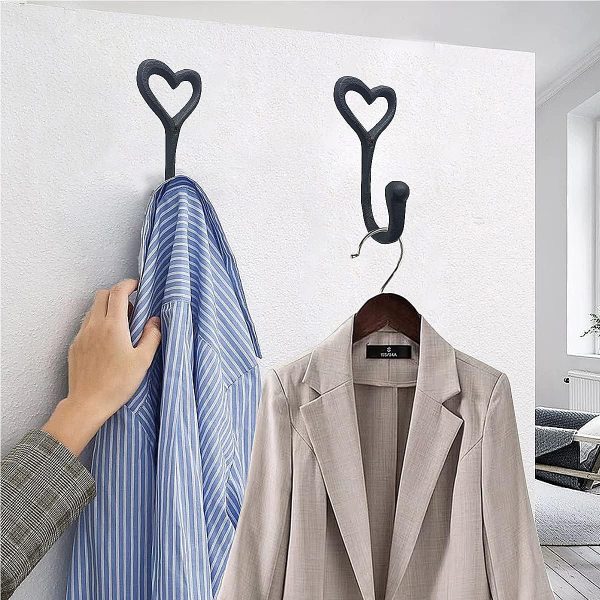 competitive pricing zeyu heavy duty coat hooks, 4pcs cast iron love heart shape wall hooks for hanging coats, black no rust hooks for scarf, bag, towel, key, cap, cup, hat one-stop wholesale