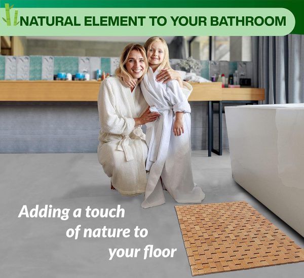 manufacturer direct zpirates natural bamboo wood bath mat - large, [34x18 inches lxw] foldable bathmat, accessories and decor for bathroom, sauna, spa, tub, or door area - multi-purpose home essentials trade price