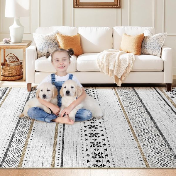 manufacturer direct bestsweetie 8x10 area rug for living room washable rug moroccan farmhouse neutral geometric soft low pile non-slip water repellent rug for dining room bedroom black/brown/navy trade price