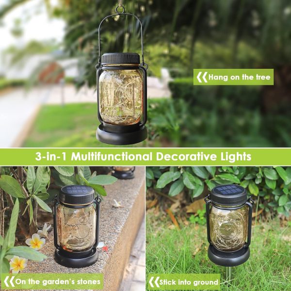 custom wholesale mlambert 4 pack solar hanging lantern with stakes, outdoor waterproof solar mason jar fairy string lights decorative vintage glass lamp-warm white oem/odm services