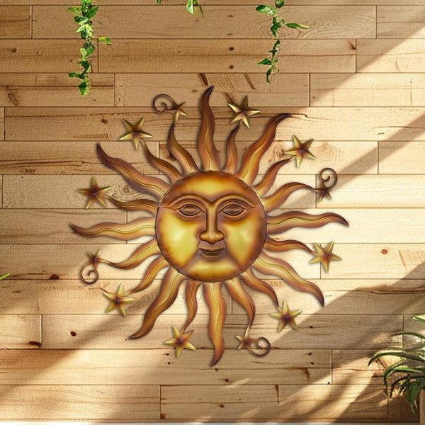 factory direct liffy 24" sun metal wall art outdoor decor - 3d sun face metal wall sculpture - hanging decoration gift ideal for home accent, bedroom, garden, patio, farmhouse - lively and vibrant volume discount