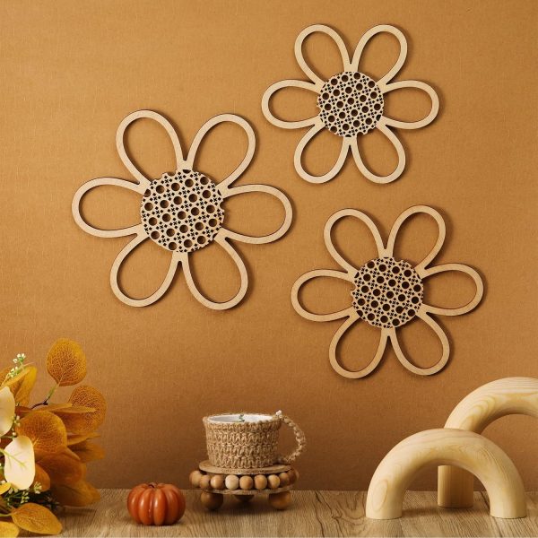 bulk purchase maitys 3 pieces boho daisy wall decor natural rattan flower wall hanging art wooden boho nursery flowers wall decor for home nursery(classic color) trade price