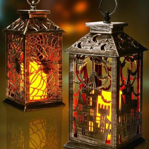 custom wholesale homemory halloween lantern, halloween indoor decor with timer function, vintage hanging candle lantern for outdoor table party home spooky decor oem/odm services