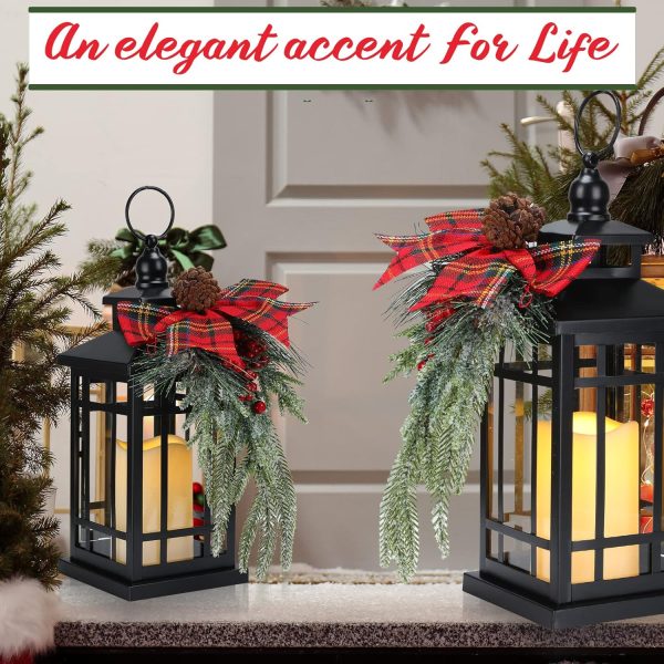 custom wholesale 2 pcs christmas decorative lanterns black metal christmas party hanging candle lantern vintage flameless decorative lanterns with led lights for indoor outdoor christmas home table porch party decor oem/odm services