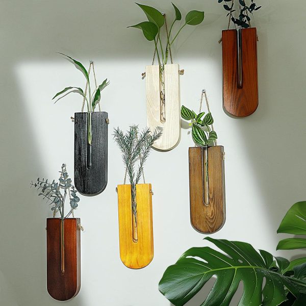 bulk purchase 6 pack wall planters for indoor plants, wooden hanging planter, propagation station, wooden pocket vase, wood wall decor for living room bedroom bathroom trade price
