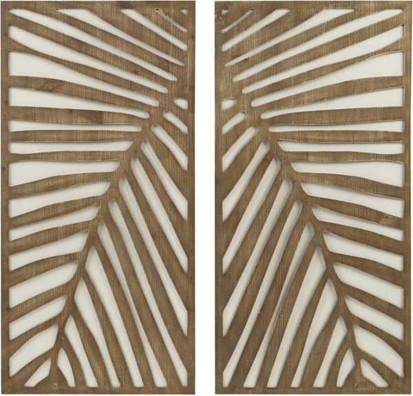 bulk purchase madison park wall art living room décor - birch palms botanical carved design, home accent modern kitchen dining decoration, ready to hang panel for bedroom, 16" w x 32" h, dark brown 2 piece trade price