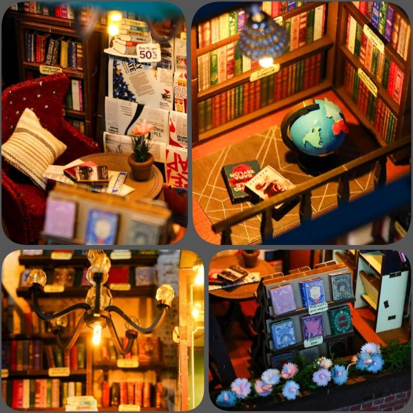 supplier direct meinesqis book nook diy miniatures book nook kit store 3d creative decorative bookend bookshelf insert wooden puzzle with led suitable for teenagers adults halloween christmas decoration gifts, blue wholesale prices