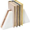 supplier direct main + mesa marble geometric bookends with wood inlay, white wholesale prices