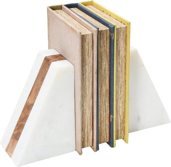 supplier direct main + mesa marble geometric bookends with wood inlay, white wholesale prices