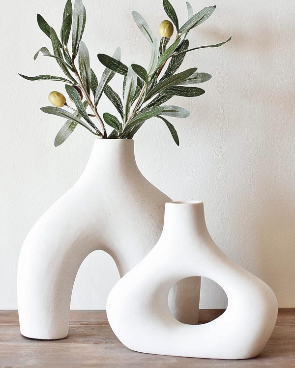 oem/odm services carrot's den donut vase, set of 2 - minimalist nordic, white ceramic hollow donut vase decor | table centerpiece, olive plant, wedding, living room, bookshelf, office, modern home, entryway, console affordable bulk deals