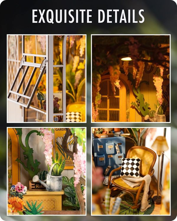supplier direct rolife diy book nook kit garden house, diy miniature booknook kit 3d creative decorative bookend bookshelf insert 3d puzzle for adults, halloween/christmas decorations/gifts for adults (garden house) wholesale prices