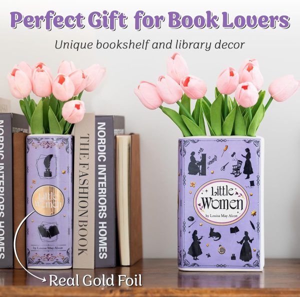 oem/odm services handmade book shaped flower vase, book lovers gifts, book shelf decor aesthetic, large ceramic utensil holder for kitchen counter, home kitchen decor, planter pot library decor (little women) affordable bulk deals