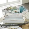 wholesale direct deco 79 wood living room decor tray distressed ottoman tray with blue stripes and jute handles, set of 2 serving tray 18", 15"w, white bulk purchase at factory prices