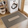 manufacturer direct lahome modern geometric easy jute rug, black 3x5 kitchen rug washable area rug for bedroom thin non slip indoor door mat, farmhouse laundry room rug contemporary carpet for office outdoor patio trade price