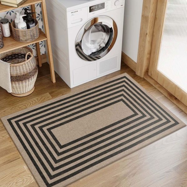 manufacturer direct lahome modern geometric easy jute rug, black 3x5 kitchen rug washable area rug for bedroom thin non slip indoor door mat, farmhouse laundry room rug contemporary carpet for office outdoor patio trade price